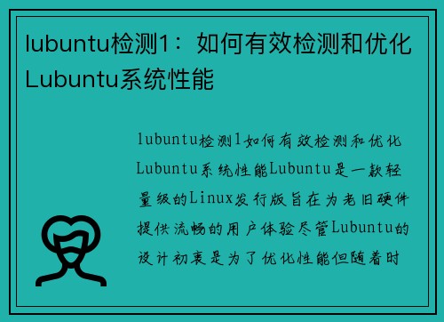 lubuntu检测1：如何有效检测和优化Lubuntu系统性能